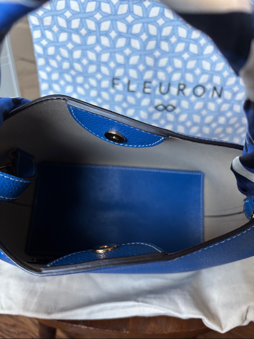 Medium Swann Top-Handle Shoulder Bag in Cobalt Blue - Picture 6 of 13